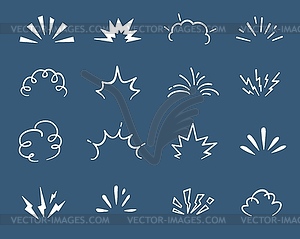 Cartoon doodle bomb explosion, comic boom clouds - vector clipart