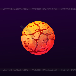 Мультяшная красная планета с трещинами, раскаленная поверхность пустыни - векторный рисунок
