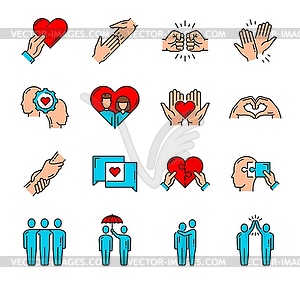 Значки помощи, поддержки, дружбы, любви или сообщества - векторное изображение
