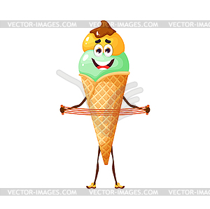 Cartoon ice cream athlete character with expander - vector clipart / vector image