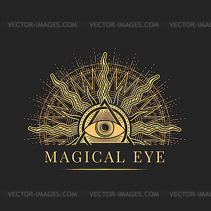 Witchcraft and magic, mason esoteric icon with eye - vector clipart