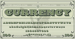 Money font, vintage type, dollar typeface alphabet - vector clipart / vector image