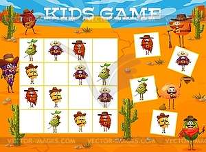 Sudoku kids game of cartoon cowboys and rangers - vector clip art