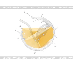 Реалистичный всплеск масла и молока, свежие ломтики - изображение в формате EPS