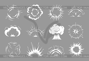 Bomb explosions and comics clouds, boom effect - vector clip art