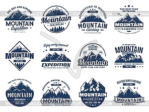 Mountain climbing, camping and expedition icons - vector clip art