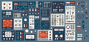 Retro dashboard, control panel switch and buttons - vector clipart