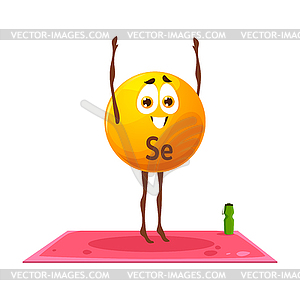 Cartoon cheerful Se mineral character on yoga - royalty-free vector clipart