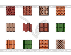 Color roof tile icons, house rooftop patterns - vector image