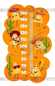 Kids height chart, cartoon Mexican nachos chips - vector clipart