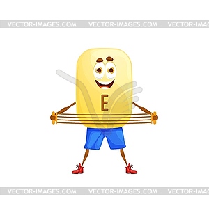 Cartoon vitamin E athlete character with expander - vector clipart