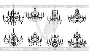 Chandelier silhouettes, vintage luster lamp - vector clip art