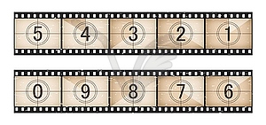 Movie or cinema time countdown, grunge film strip - vector clipart / vector image
