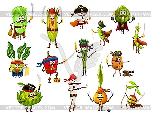 Cartoon pirates and corsairs vegetables characters - vector clipart