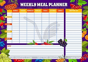 Weekly meal planner with ripe farm berries - vector clipart