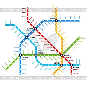 Метро, метрополитен и железная дорога карта города - векторное графическое изображение