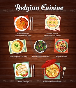 Belgian cuisine menu, food lunch and dinner meals - vector EPS clipart