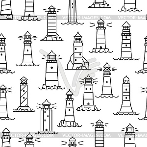 Lighthouse and beacon silhouette seamless pattern - vector image