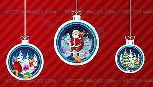Christmas paper cut balls, Santa, Xmas tree, gifts - stock vector clipart