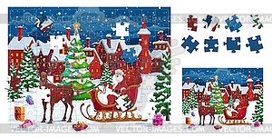 Christmas landscape with santa sleigh, jigsaw - vector clipart