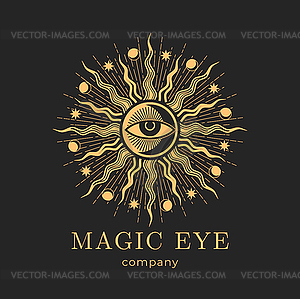 Sun and all seeing eye occult and magic icon - vector clipart