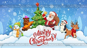 Christmas paper cut banner, Santa, Xmas characters - stock vector clipart