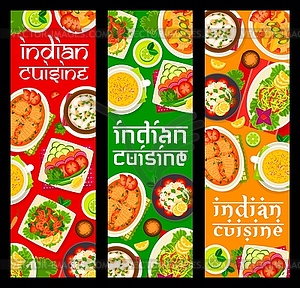 Баннеры с блюдами индийской кухни в ресторане - изображение в векторе