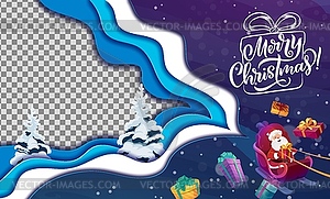 Christmas paper cut frame with Santa on sleigh - vector clipart