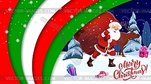 Christmas paper cut cartoon Santa, deer and gifts - vector clip art