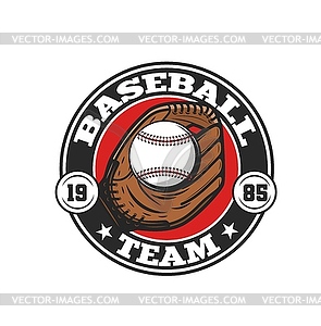 Baseball team, softball club glove and ball icon - vector image