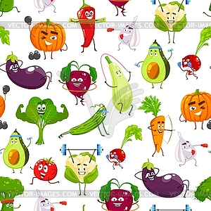 Cartoon vegetables on sport, pattern background - vector clipart