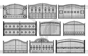 Mansion iron gates, metal fence grates collection - vector clip art