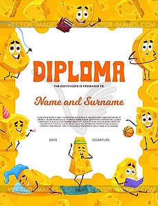Kids diploma with cartoon gouda and maasdam cheese - vector image