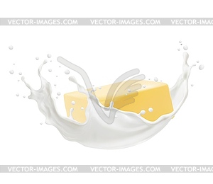 Realistic butter and milk splash, farm product - vector image
