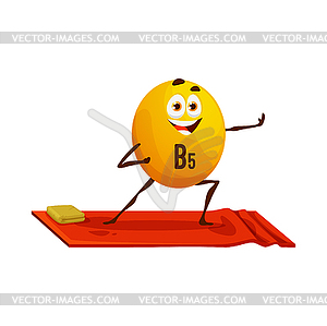 Мультяшный веселый персонаж с витамином В5 на йоге - графика в векторном формате