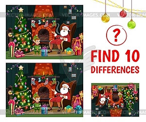 Find ten differences Christmas interior with santa - vector image