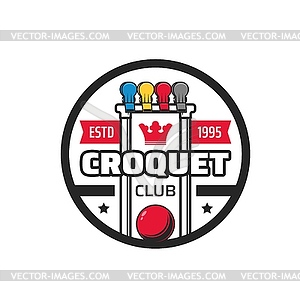 Croquet club retro icon with hoop, clips and ball - vector image