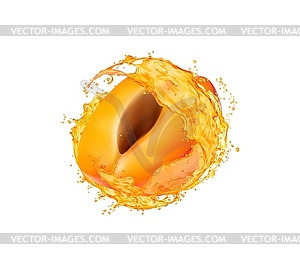 Apricot fruit with juice splash, refreshing swirl - color vector clipart