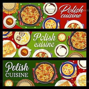 Polish cuisine meals, dishes and drinks banners - vector clip art