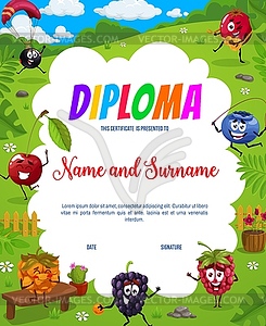 Kids diploma cartoon berry on summer vacation - vector image