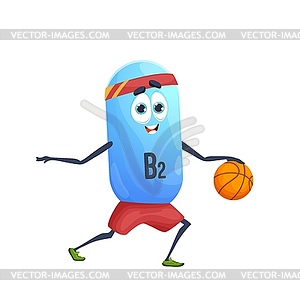 Cartoon vitamin B2 basketball player character - vector clipart