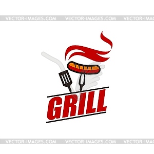 Grill restaurant, barbeque equipment icon or label - vector image