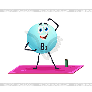 Cartoon vitamin B3 character on fitness, Niacin - vector image