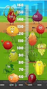 Kids height chart with cartoon fruits on fitness - vector image