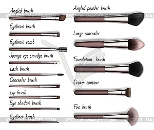 Makeup cosmetic brushes realistic mockups - vector clipart