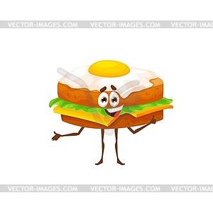 Cartoon burger with egg funny character, fast food - vector clipart