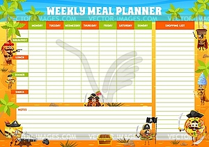 Weekly meal planner cartoon pirates fastfood - vector clipart / vector image