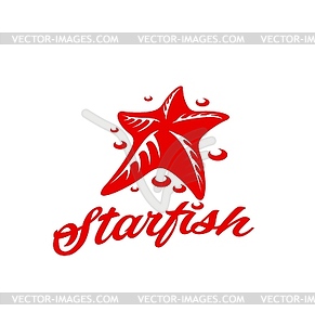 Sea life or ocean reef starfish animal red icon - vector image