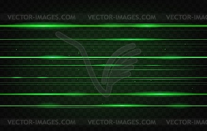 Green laser beams background, neon light glow rays - vector clipart