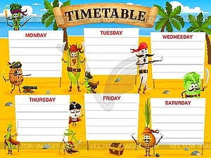 Education timetable schedule vegetable pirates - vector image